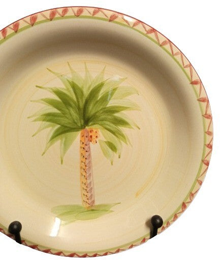 Gibson Designs 2-OASIS PALM Dinner plate 10 ¾” D Palm Tree Center Red Trim