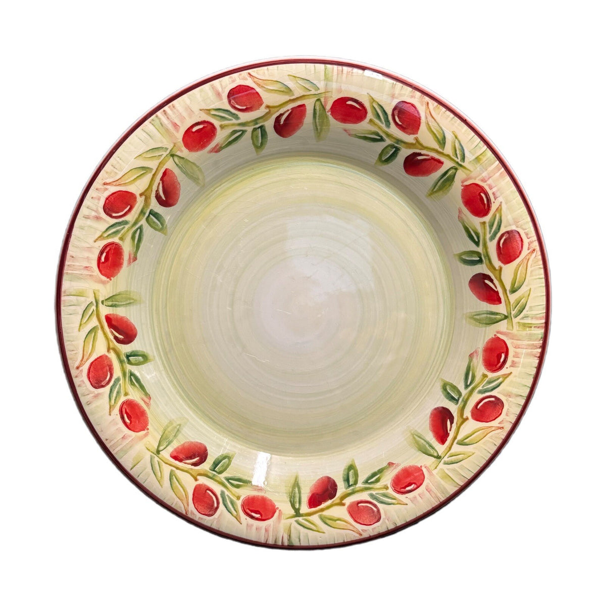 Crate & Barrel JAM 6-Dinner Plates Ceramica Red Olive Italy Dinnerware
