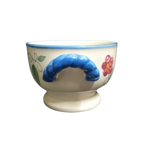 Gibson China COSABELLA Rooster Soup Cereal Bowl Blue Handles 5” Farmhouse