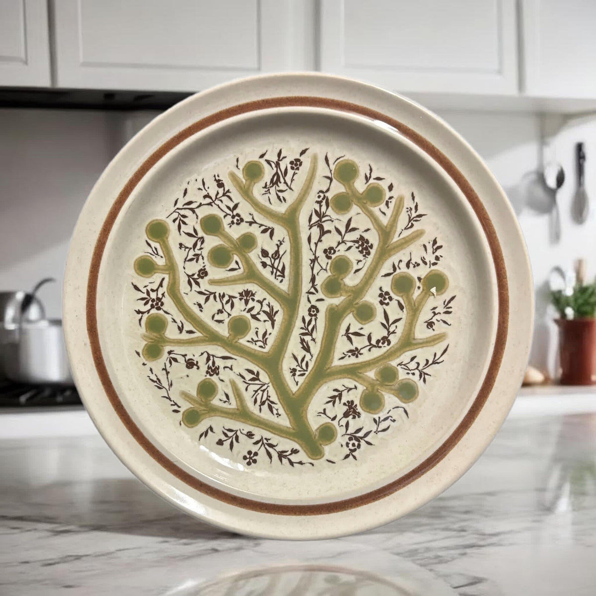 Noritake GREEN TREE 5-Salad Plates Japan Prima-Stone 8328 Dessert Appetizer Dish