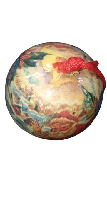 6-Vintage Santa Claus Papier Mache Medium Holiday Christmas Tree Ball Ornaments