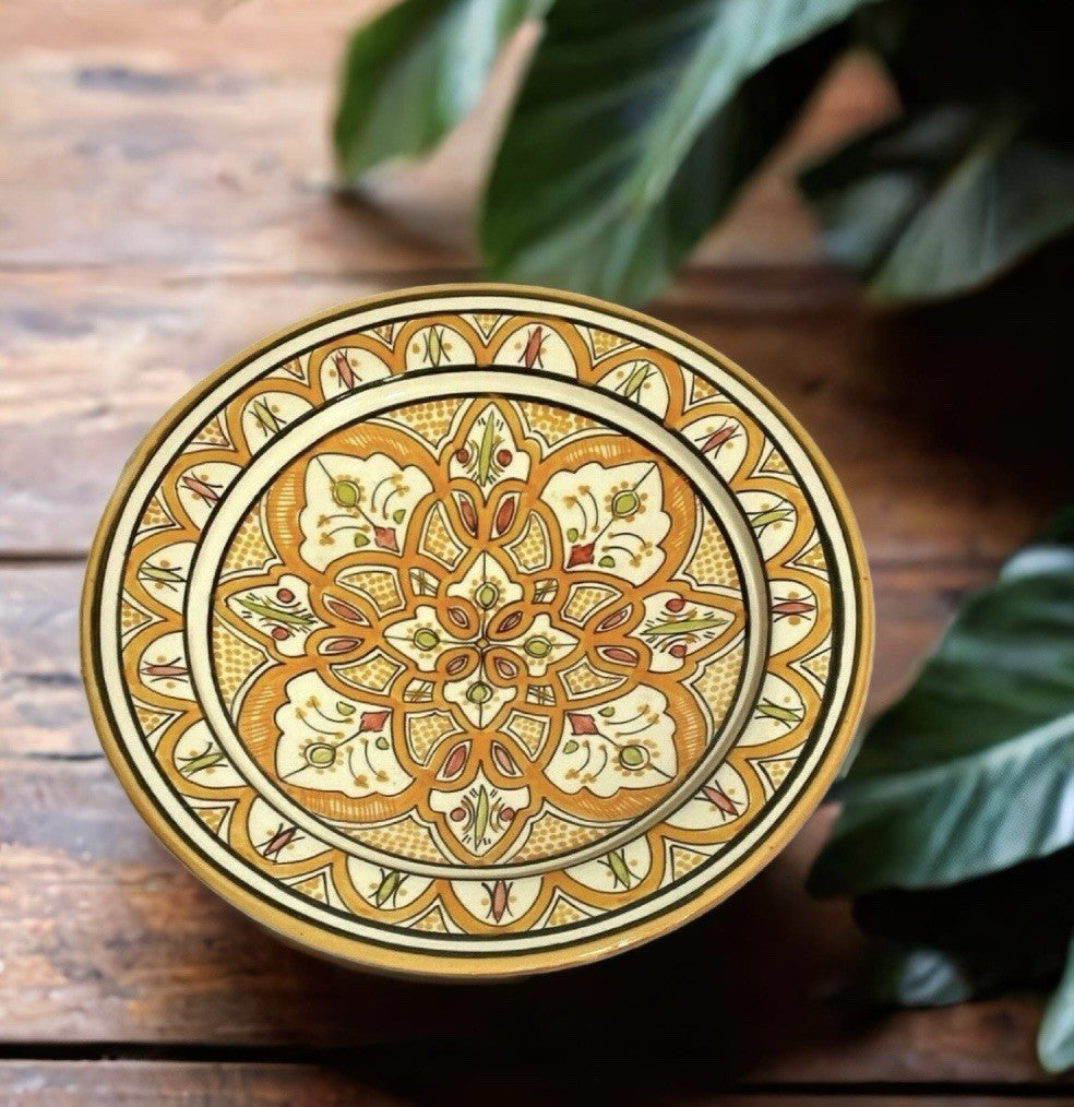 ASFI Orange Moroccan 16” Terracotta Platter – Hand-Painted Serving Dish Art