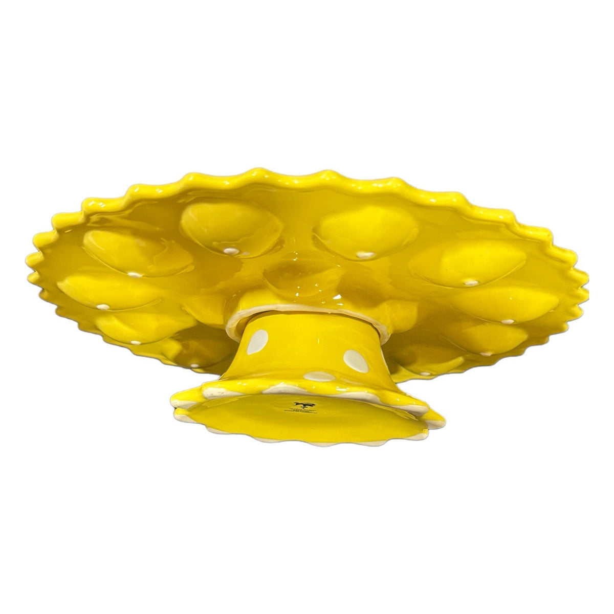 Kate Williams Yellow Deviled Egg Tray Plate 12” Round Holds 16 Eggs Global Desig