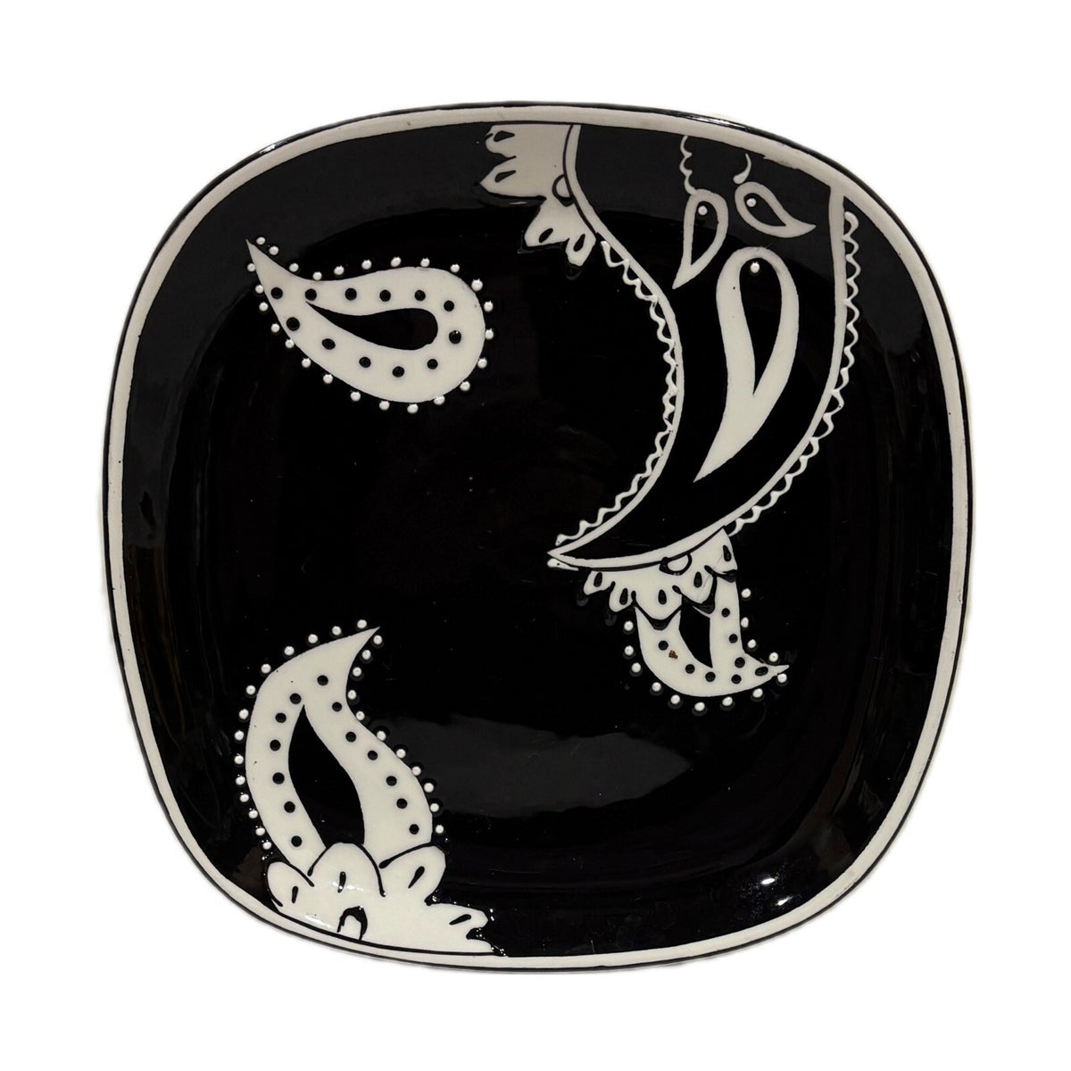 Rare ND 4-Salad Plates 3-Mugs Black White Hand-Painted Ceramic Dinnerware Set