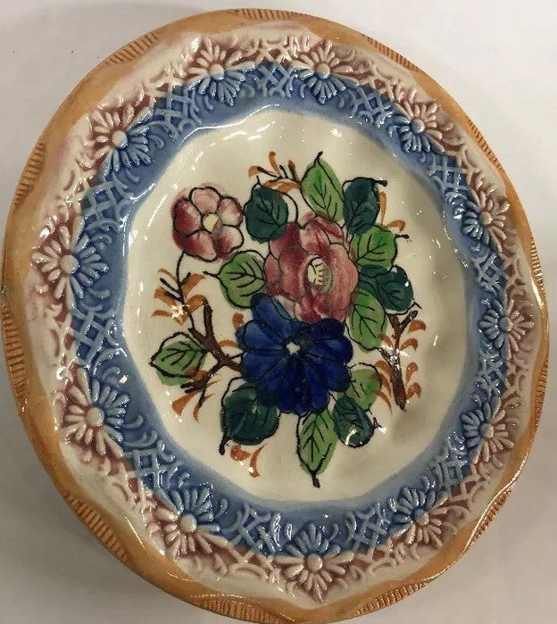 Vintage Dessert Plate Japan Hand Painted 6  5/8” D Ceramic Dish Embossed Floral