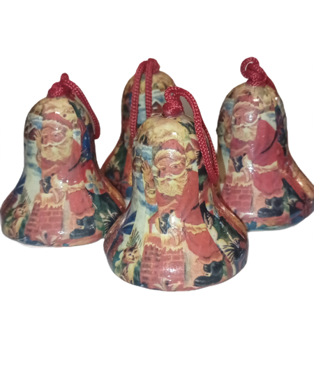 Vintage Santa Christmas Ornaments Paper Mache LOT (4) Bell