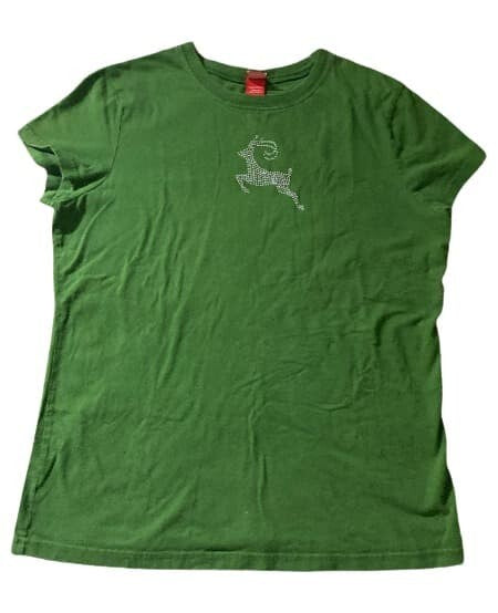 T-Shirt Embossed Deer Target Embellished Tee Woman Girl Top Green L