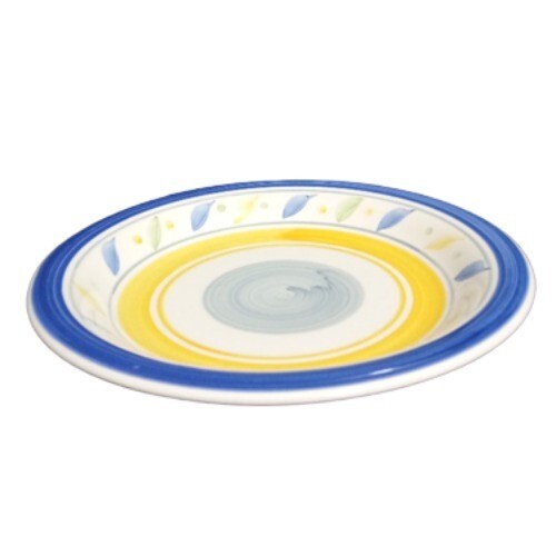 Gibson Everyday Amano Salad Plates Set of 4 7 5/8” D Blue Yellow Bands Leaves