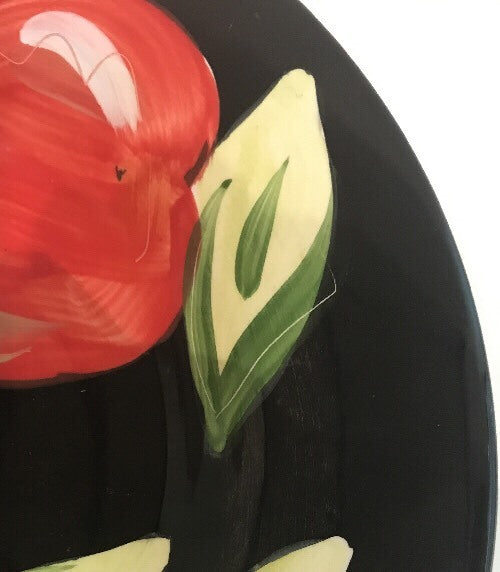 Tabletops Gallery MIDNIGHT Dinner Plate Hand Painted Black Assorted Fruits