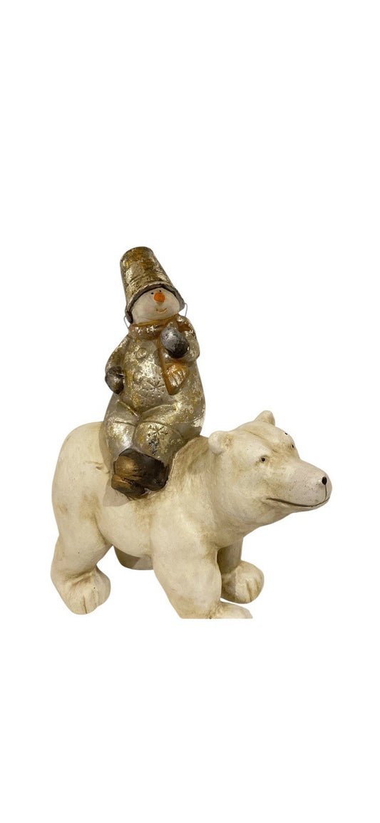 Seymour Mann Snowman Riding Polar Bear Figurine — Winter Ceramic Home Accent, 9" (Rare, Vintage)