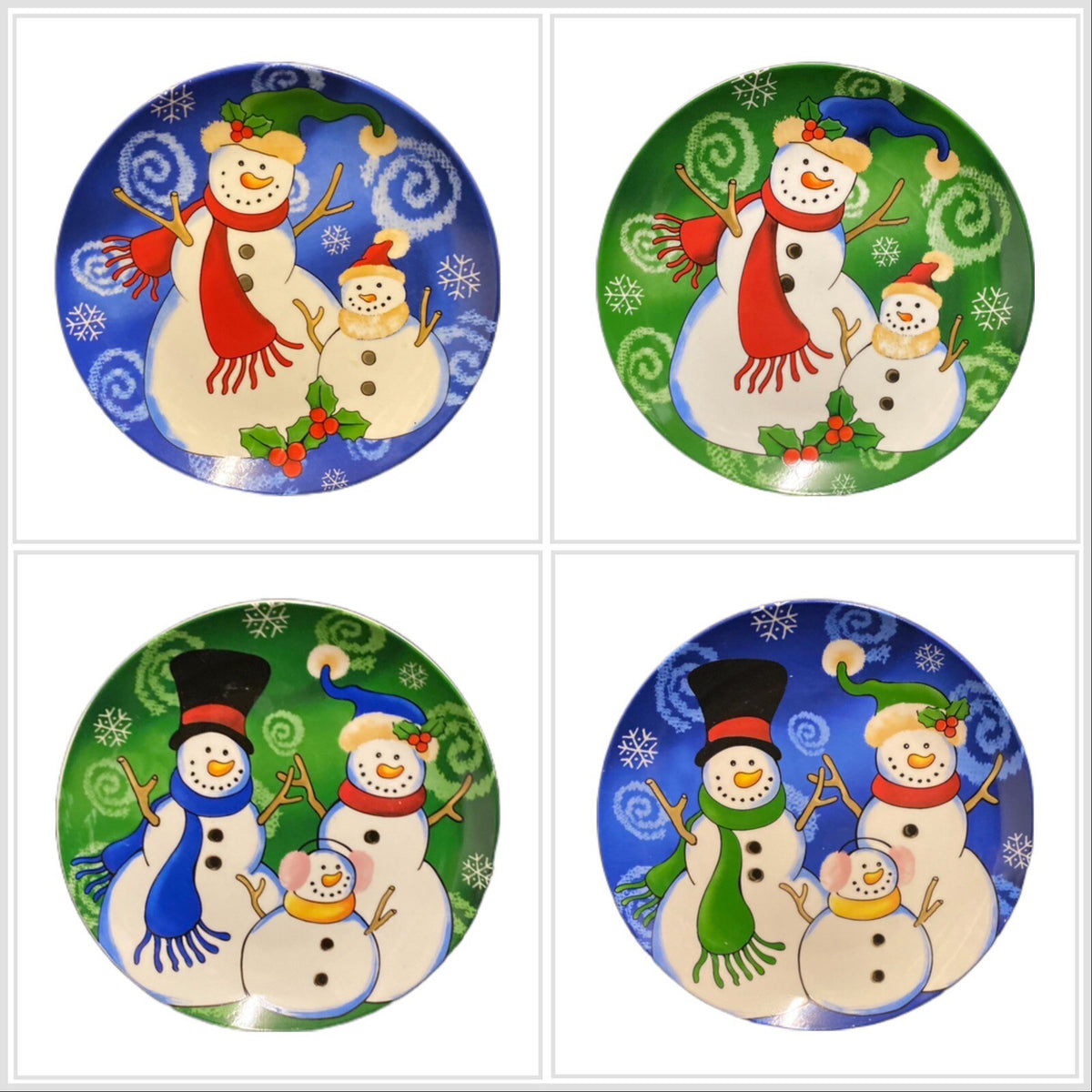 ViGOR 4- Salad Plates Snowman Christmas Holiday Dessert Ceramic Assorted Dishes