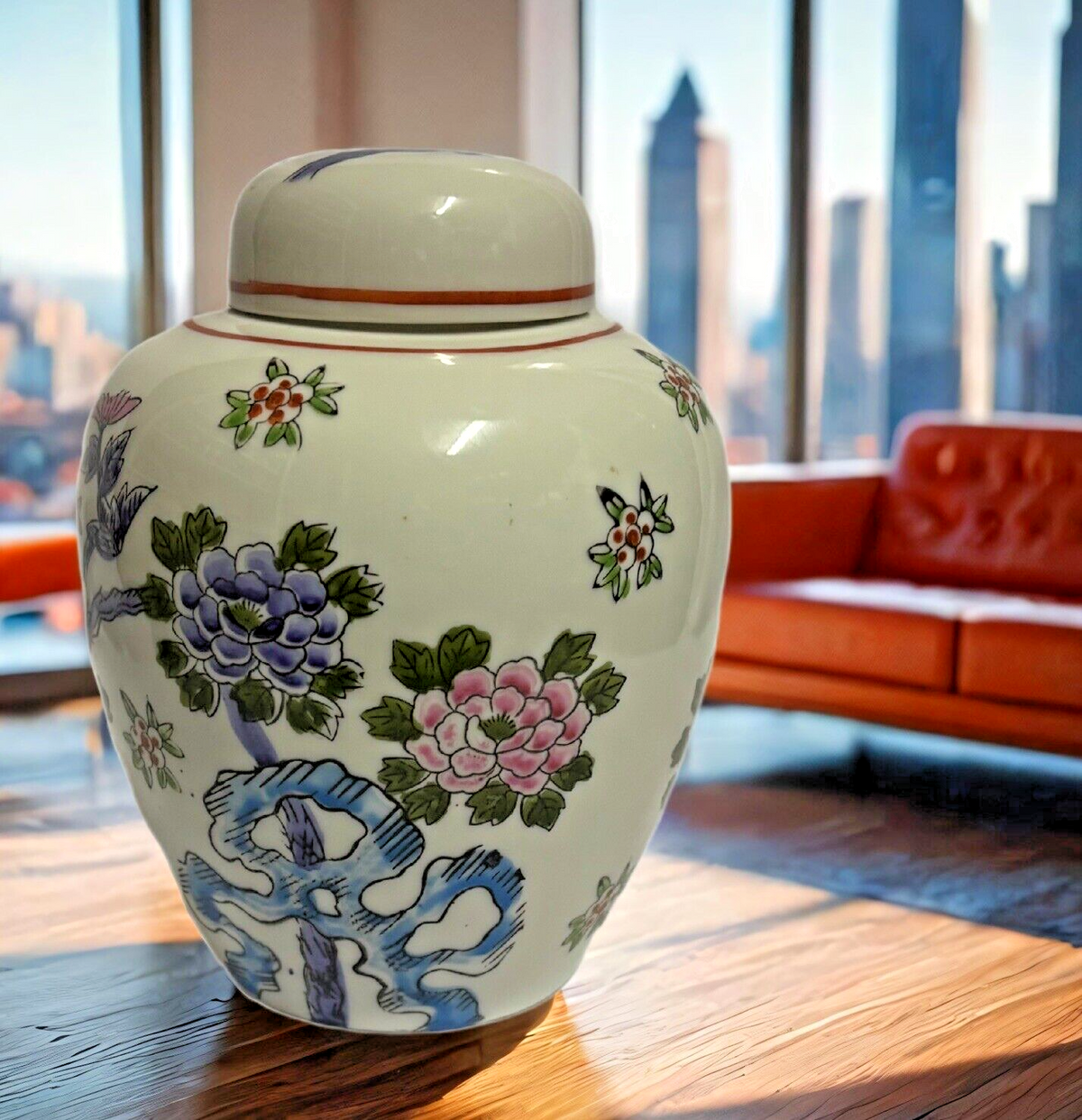 Vintage Japanese Ginger Jar with Lid Hand-Painted Floral Porcelain Design Japan