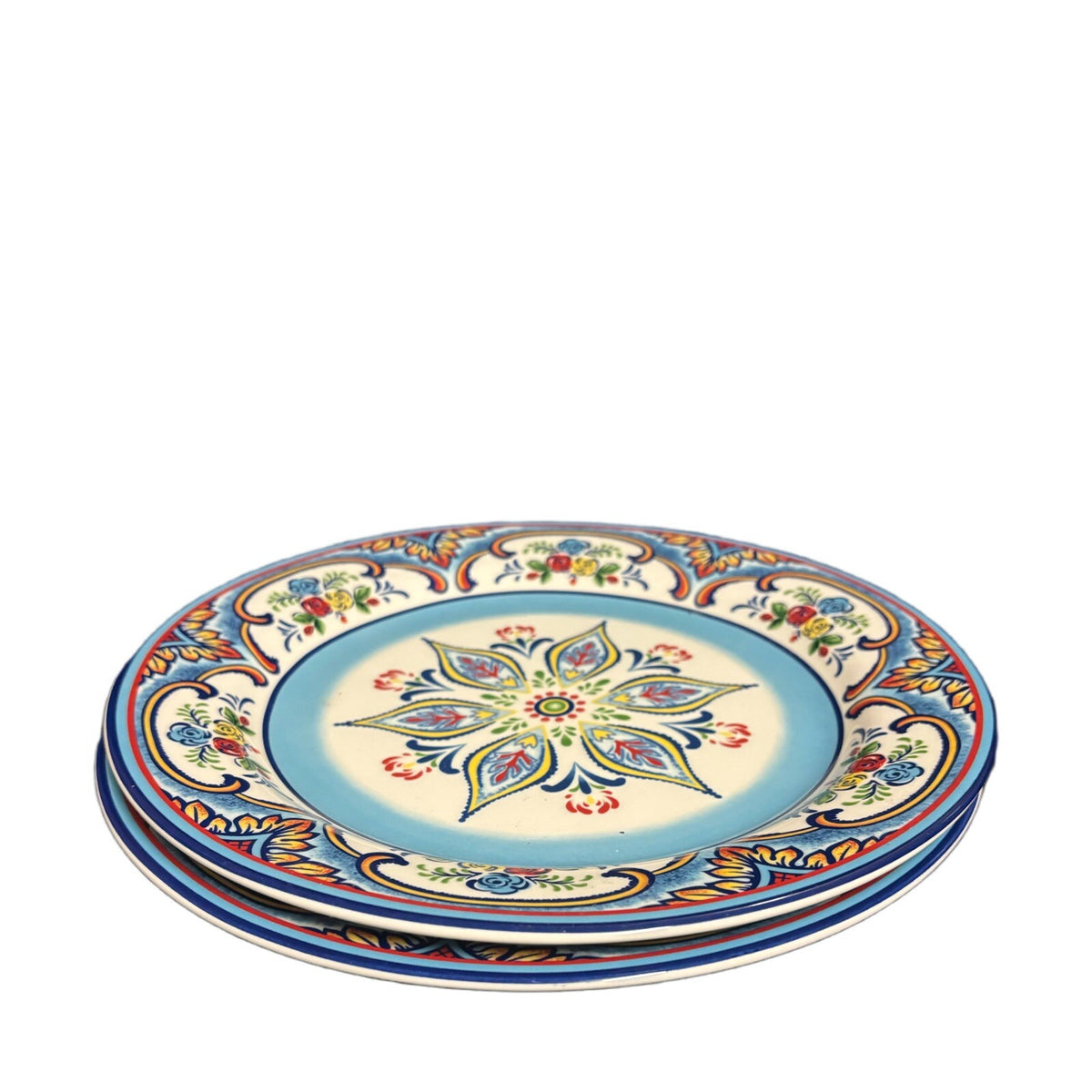 Euro Ceramica ZANZIBAR 2-Dinner Plates Ceramic 10 1/2” D Floral Geometric Art