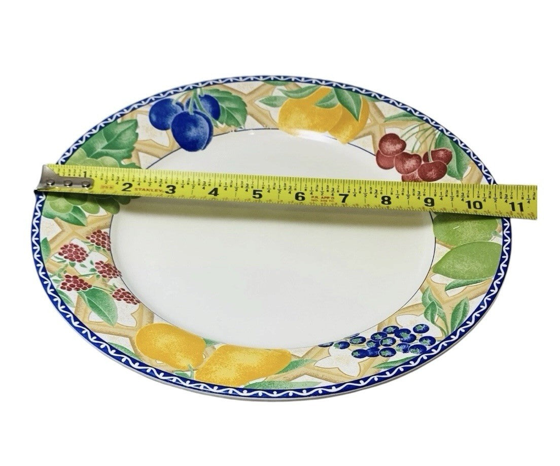 Sango Delight 4869 Set of 4 Dinner Plates Fruit Rim 10.75” Stoneware Vintage