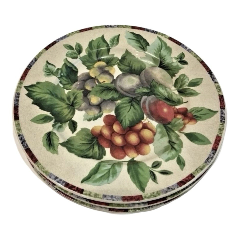 Sakura Oneida 4-Salad Plates Sonoma Excell Stoneware Fruits Design 8 1/8”D