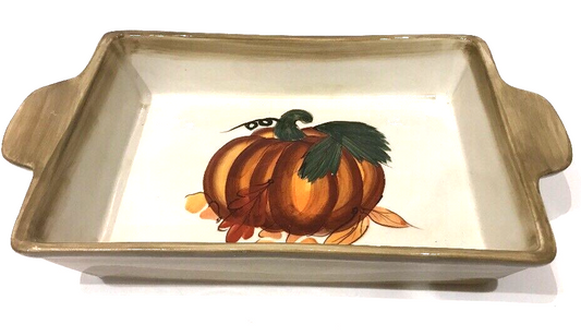 HAUSENWARE Tray With Handles Ceramic Rectangular Serving Platter Pumpkin 13.5" L