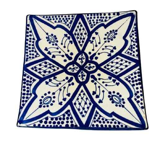 Handmade Moroccan Blue Pottery 4-Plates 6.5” D Square Salad Bread Appetizer Dish