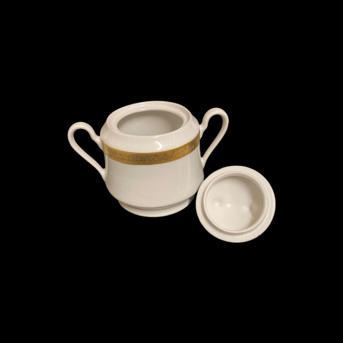 Gabbay QUEEN VICTORIA Creamer & Lidded Sugar Bowl Ceramic White Gold Border Trim