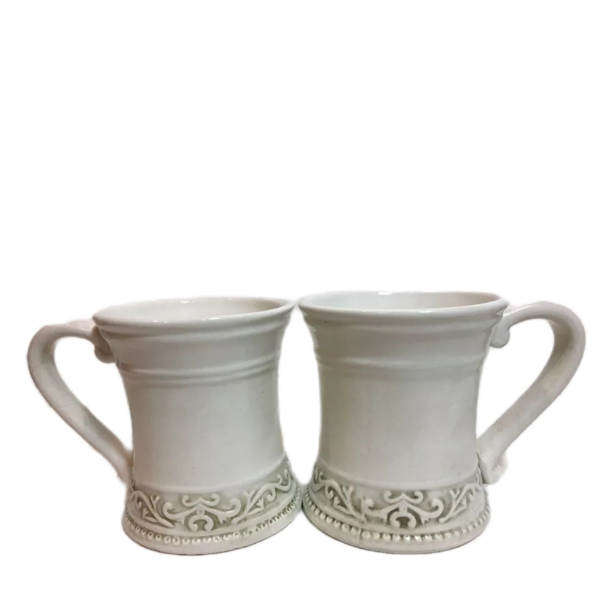 Home Essentials Valencia Coffee Mugs Set of 2 Embossed Rustic Scroll Cream