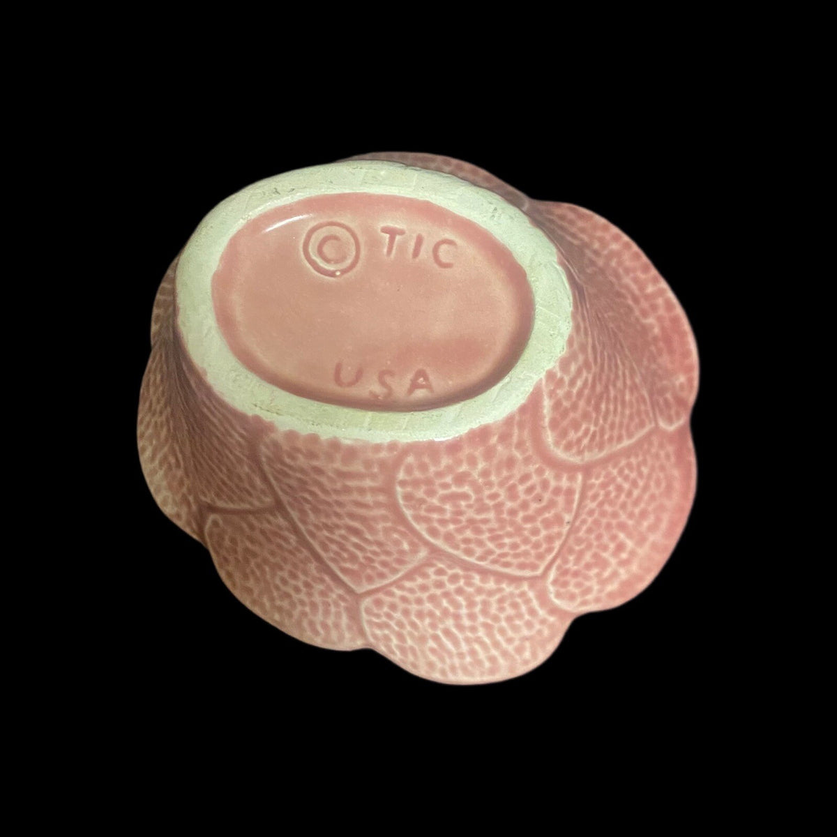 Vintage TIC Pottery USA Bowl Pink Cactus Flower Shaped Ceramic Dish Trinket