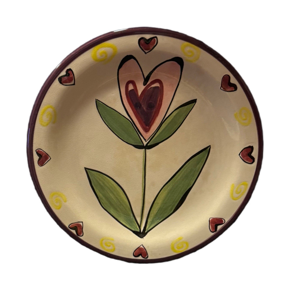 TIKA Home ETC Hand Painted Heart Plates Set of 4 Colorful Ceramic 8.5” EUC