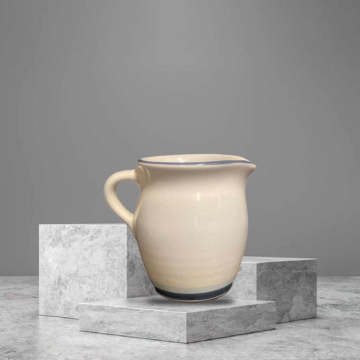 Pfaltzgraff Stoneware SKY Creamer Pitcher 14 oz Dark & Light Blue Band Milk Dish