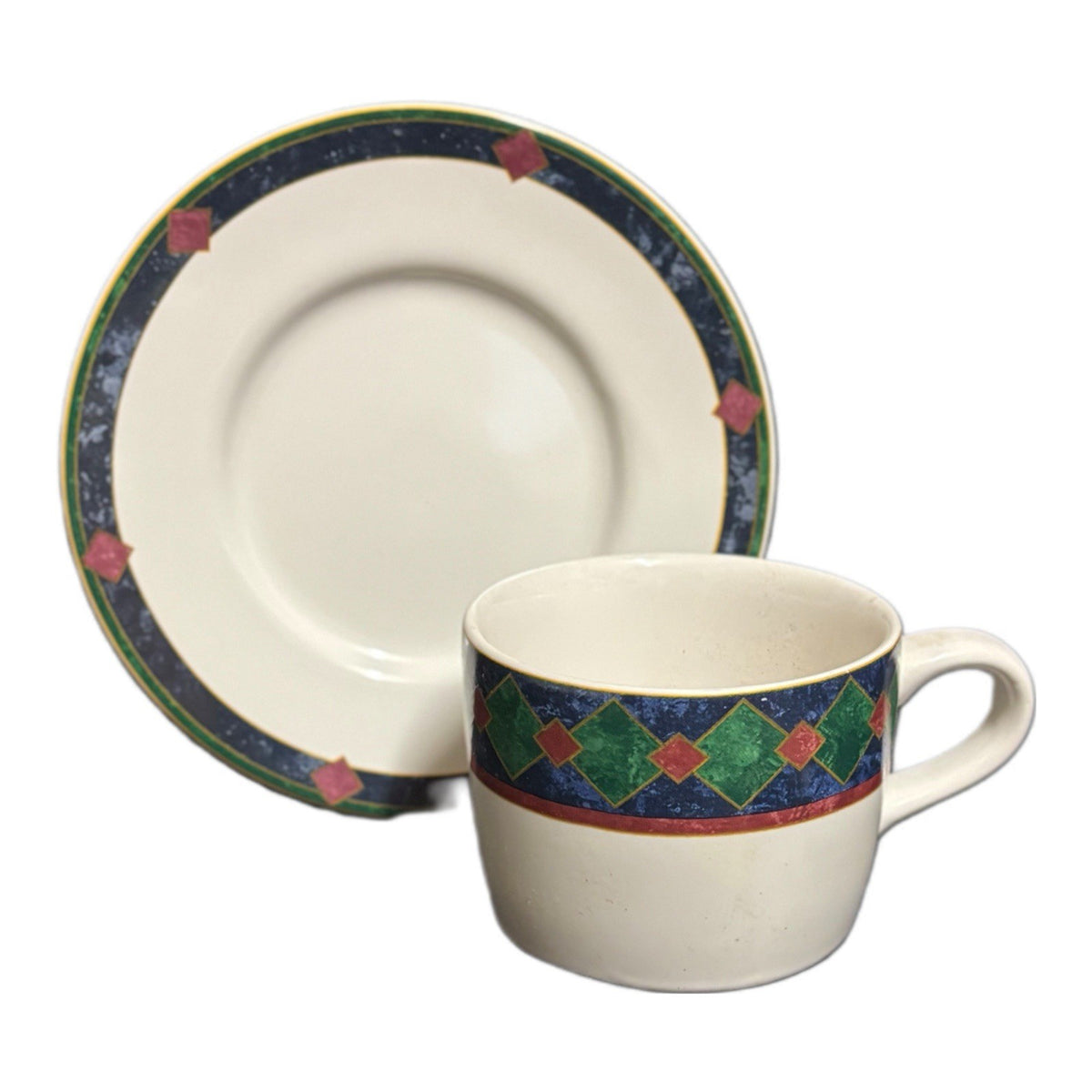 Pfaltzgraff AMALFI Classic 4-Cups 4-Saucers Tea Coffee Ceramic Geometric Design