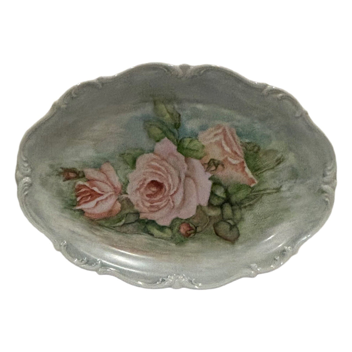 Tirschenreuth BAVARIA Oval Platter Pink Roses Scalloped Germany Serving Tray