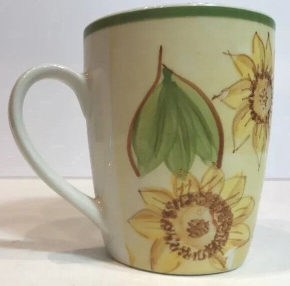 Gibson Designs 4-Mugs SUNFLOWERS Yellow Floral Ceramic Coffee Tea White Cup