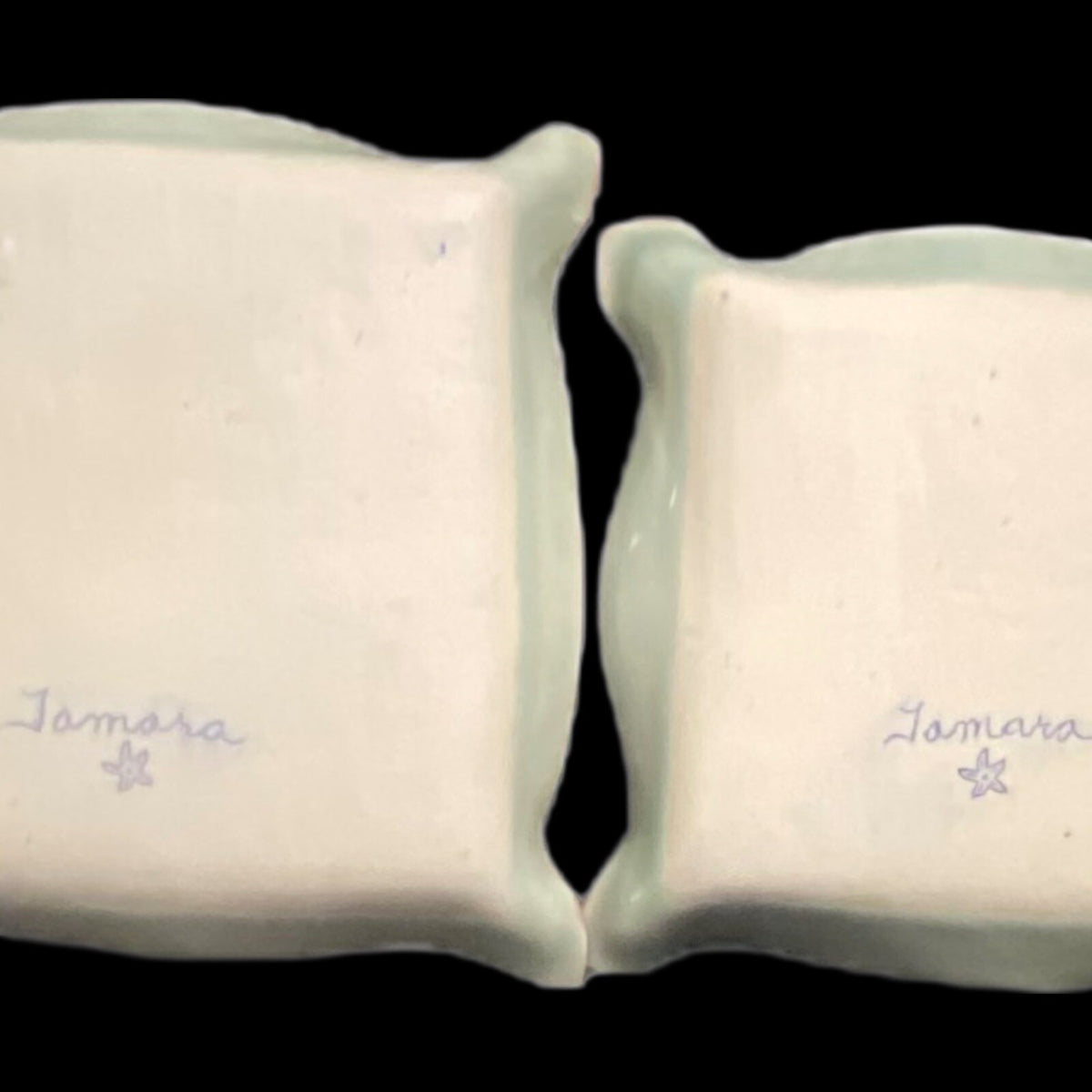 2-Trinket Red Dish White Heart Valentines Square Art Pottery Rings Tray Signed