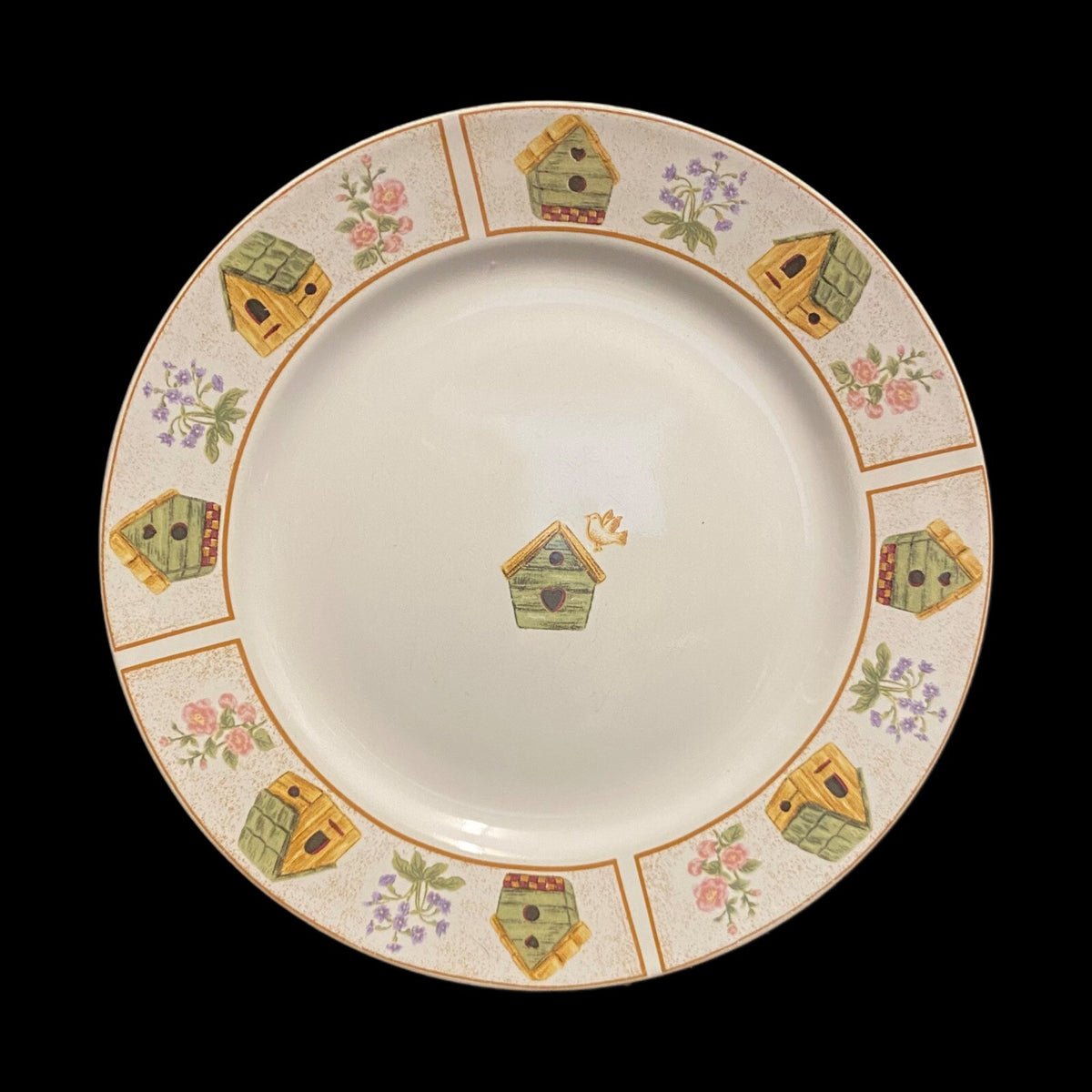 Gibson Designs AVIARA 5-Salad Plates Yellow Green Bird Houses Dessert 7 3/4" D