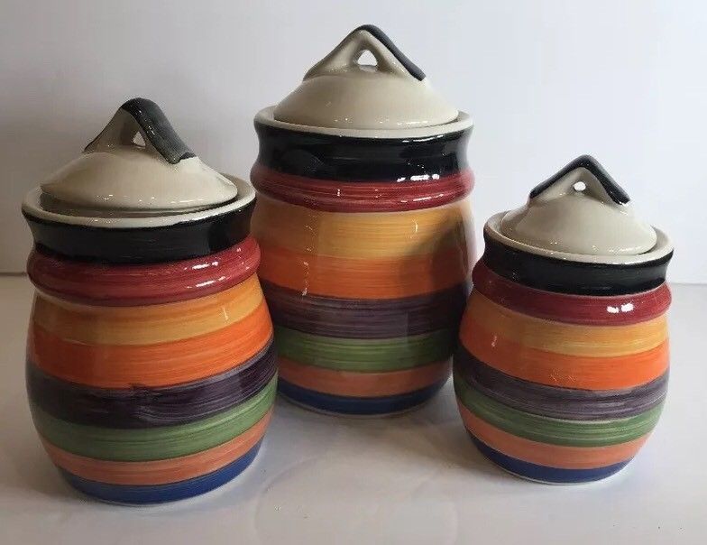 Philippe Richard Rondo Hand Painted Multicolor Canister Set of 3 or Shakers Set