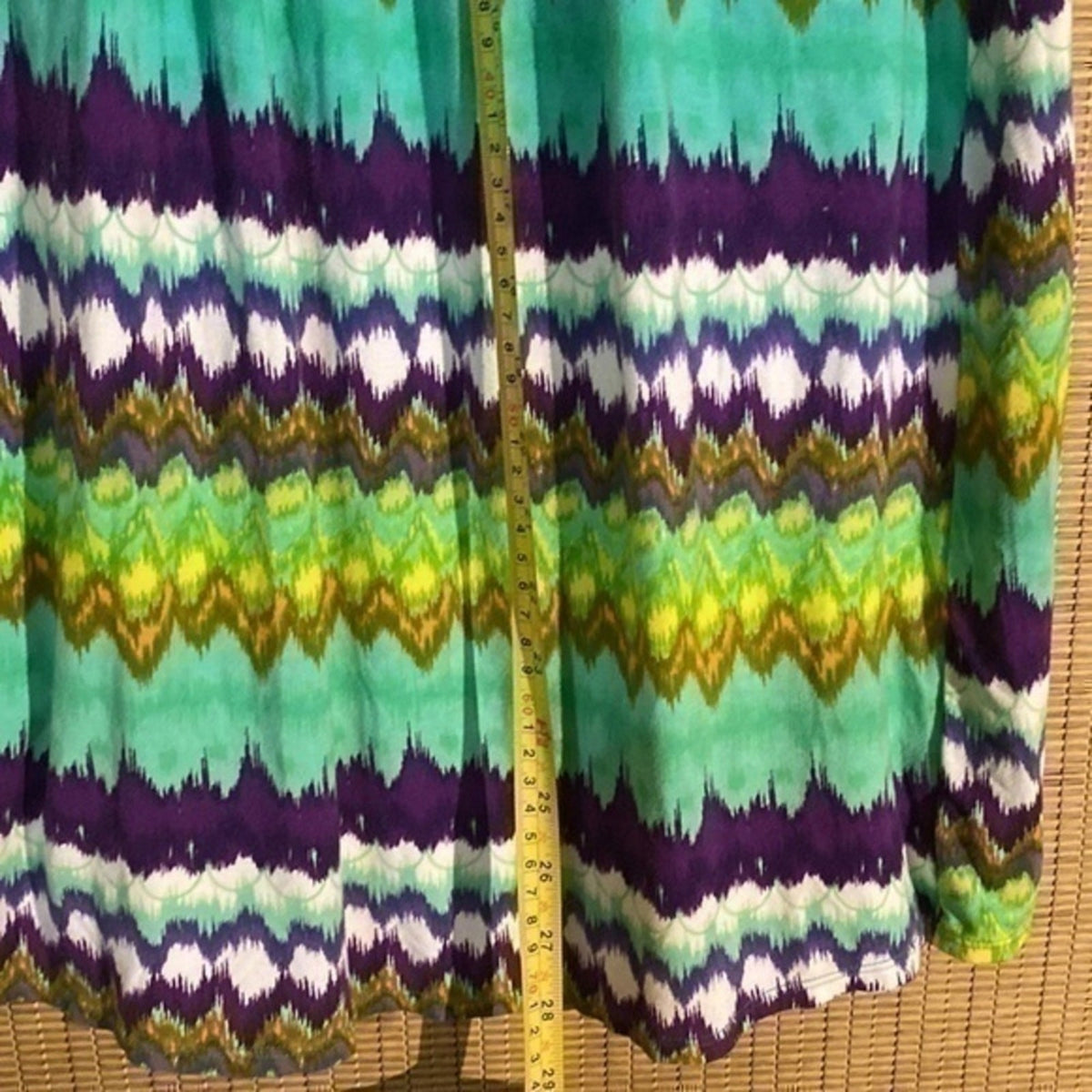 Zen knits colorful faux wrap midi dress rouched elastic back size M Spandex