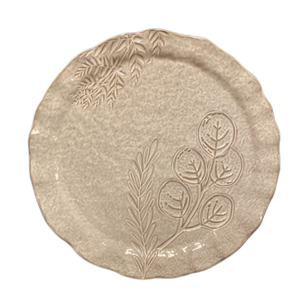 Mud Pie Plate Platter Tray Server VERANDA BOTANICAL Wavy Rim Mottled Stoneware