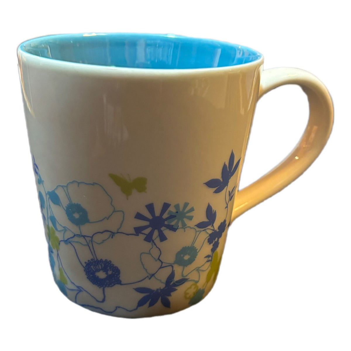 Vintage STARBUCKS 2006 Flowers Butterflies Blue Interior Coffee Tea Cup 11oz.