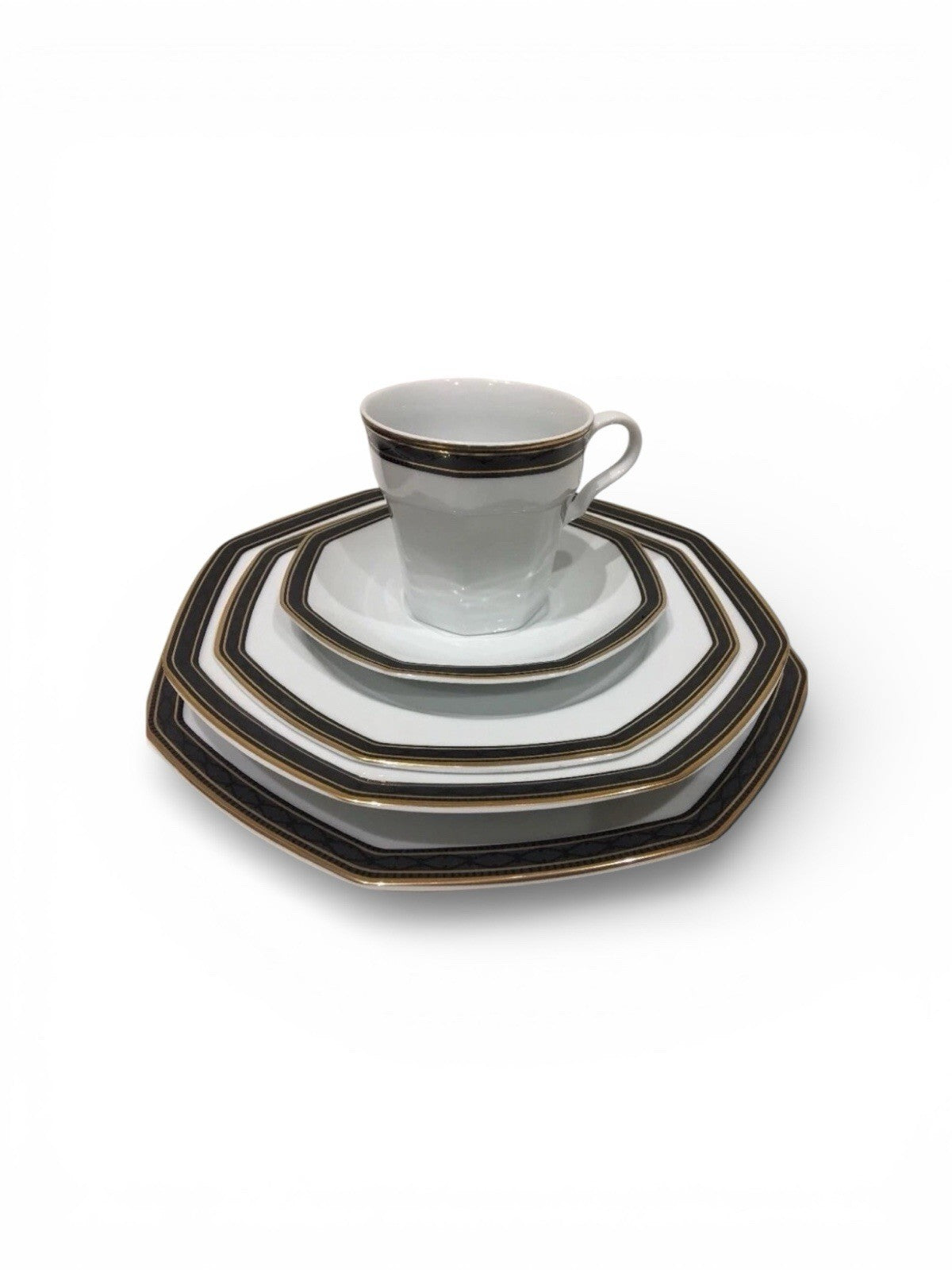 Christopher Stuart Black Dress 10 Piece Octagonal Fine China Service for 2