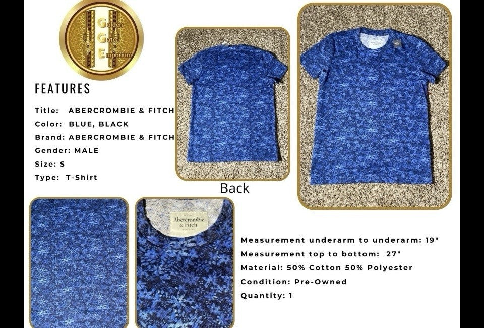 T-Shirt Abercrombie and Fitch Blue Man SM. Crew Neck Floral Top