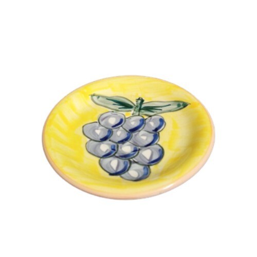 Gibson GRAPE MOTIF 4-Saucers Hand Painted Fruit 6 1/8” D Yellow Blue Green
