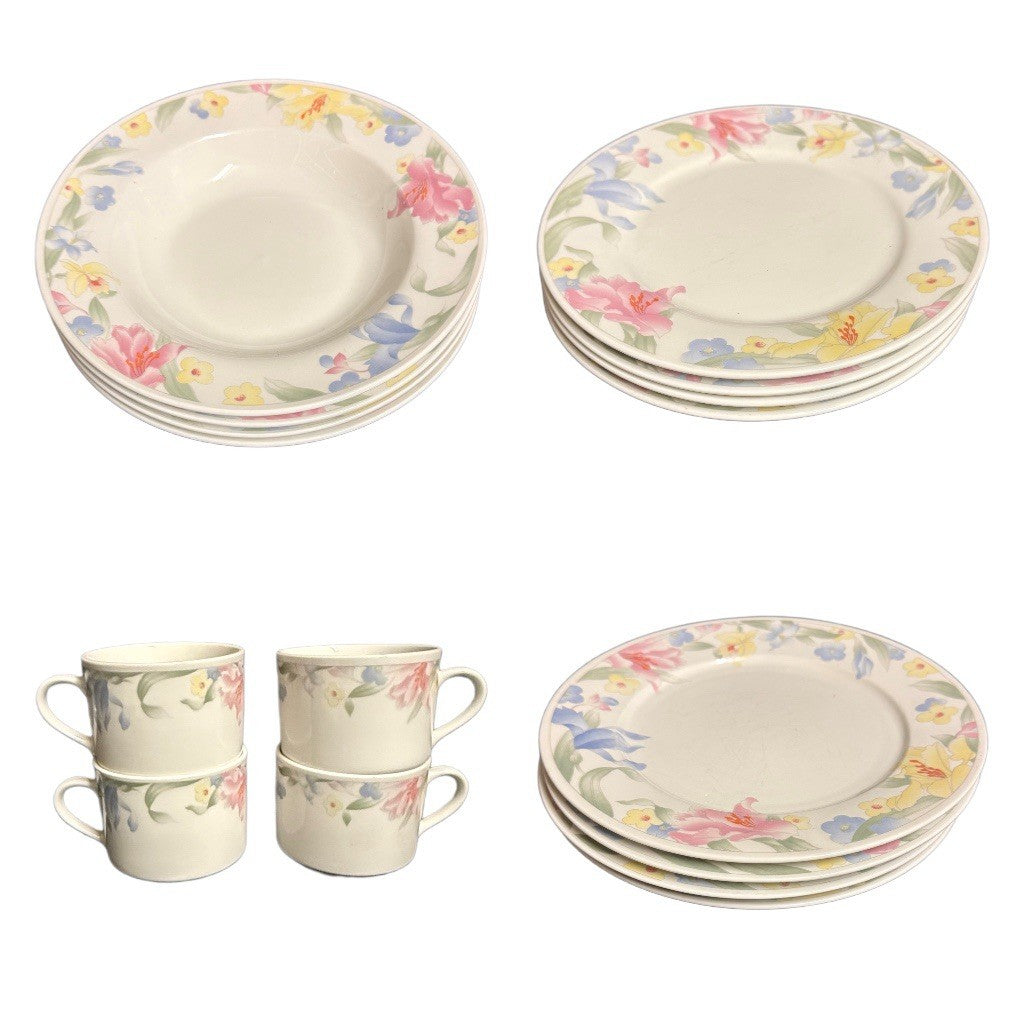 Lynns Fine China Julie  16 Pc Set Service for 4 Floral Plates Bowls Cups Vintage