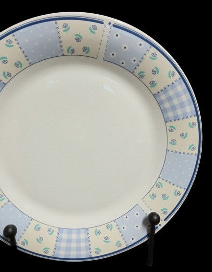 Gibson Designs HOME VALLEY 4-Dinner Plates 10 ½” D Lilac Squares Flowers On Rim