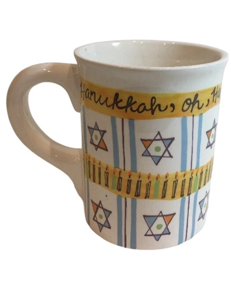 At Home Oh Hanukkah Large Mugs Set of 2 4 3/4” Star of David Ceramic Cups