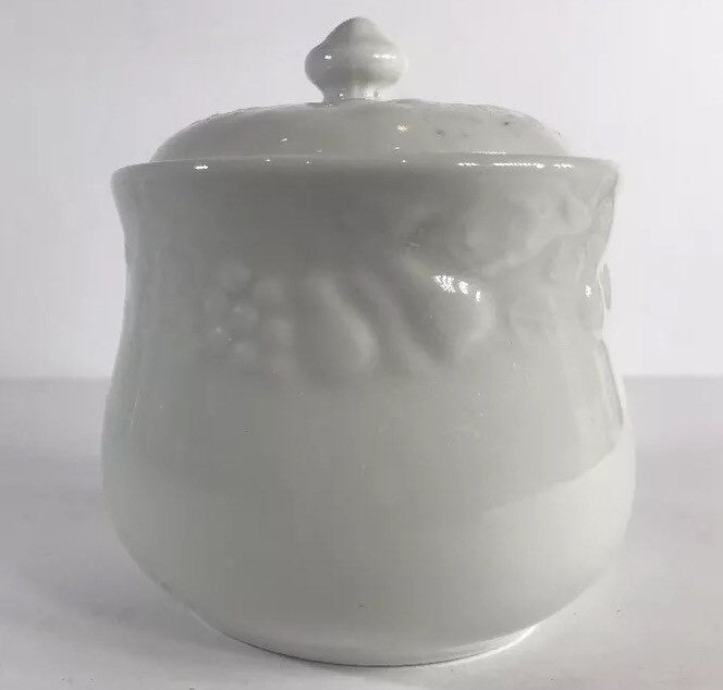 Gibson Designs Fruit Off Sugar Bowl & Lid  Embossed Fruits Ceramic