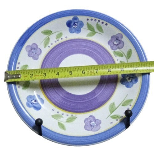 Gibson Designs BELLA 4-Dinner Plates 11 1/8"D Ceramic Blue Lavender Floral Bands