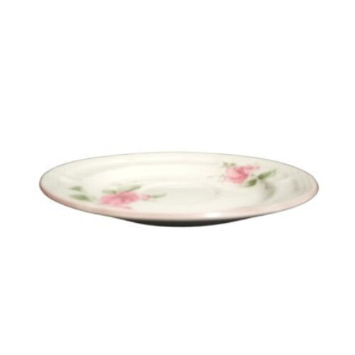 Gibson Designs ROSELAND 6-Cups & 6-Saucers Pink Roses Tan Body Pink Trim Ceramic