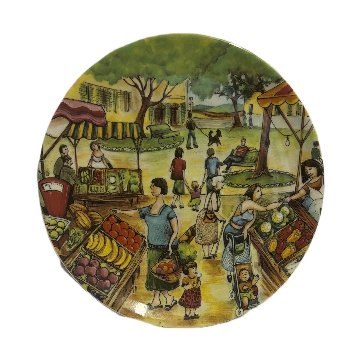 Vintage MARKET SCENE 3-Salad Plates Dessert Appetizer Dish Italy 8 1/4" D