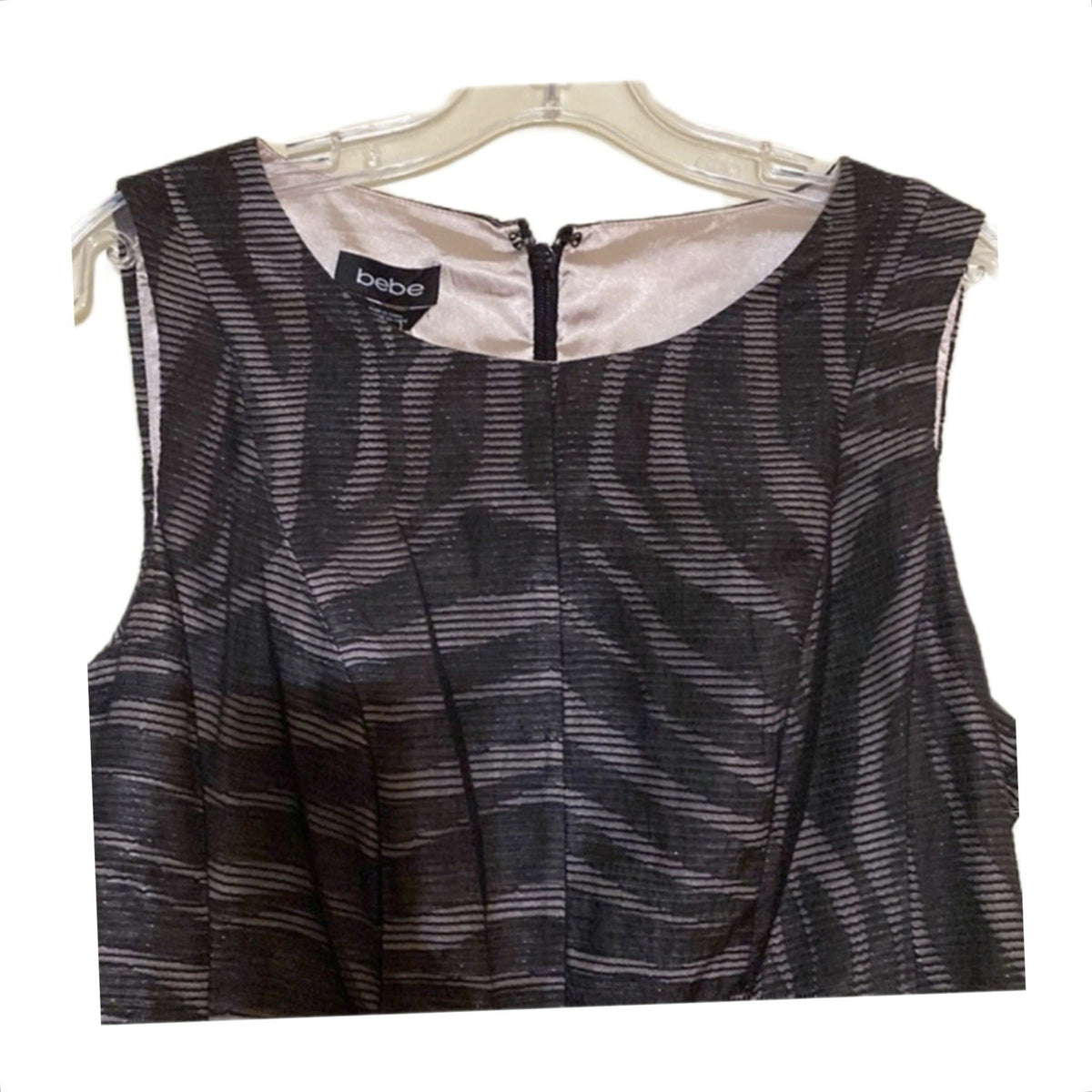 Bebe Sleeveless Fit & Flare Dress Black Gray Animal Print Size 10