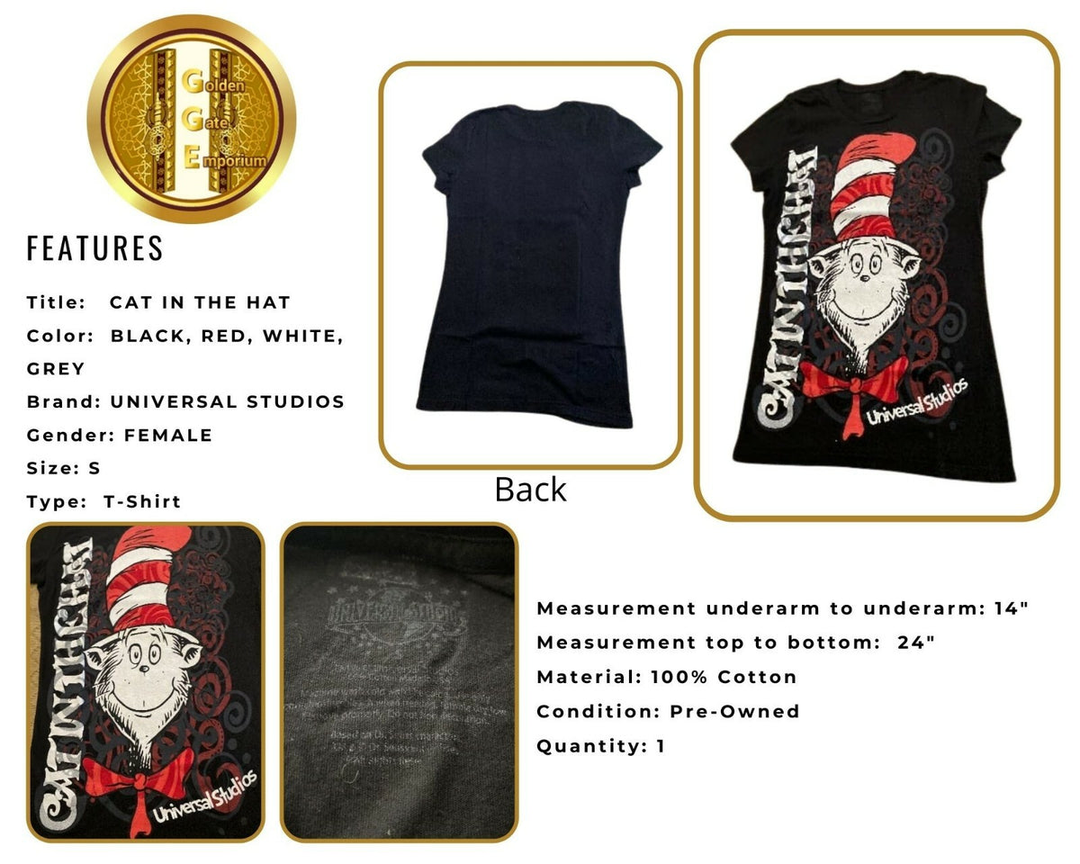 Dr. Seuss Cat In The Hat Universal Studios Black Graphic T-Shirt Women’s Small