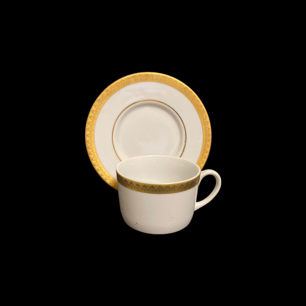 Gabbay QUEEN VICTORIA 6-Cups 6-Saucers Ceramic White Gold Border Trim Coffee Set