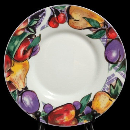 Gibson Designs CORNUCOPIA FRUIT 4-Sauce Plates 6 ¼”D Apple Pear Cherry Plum 