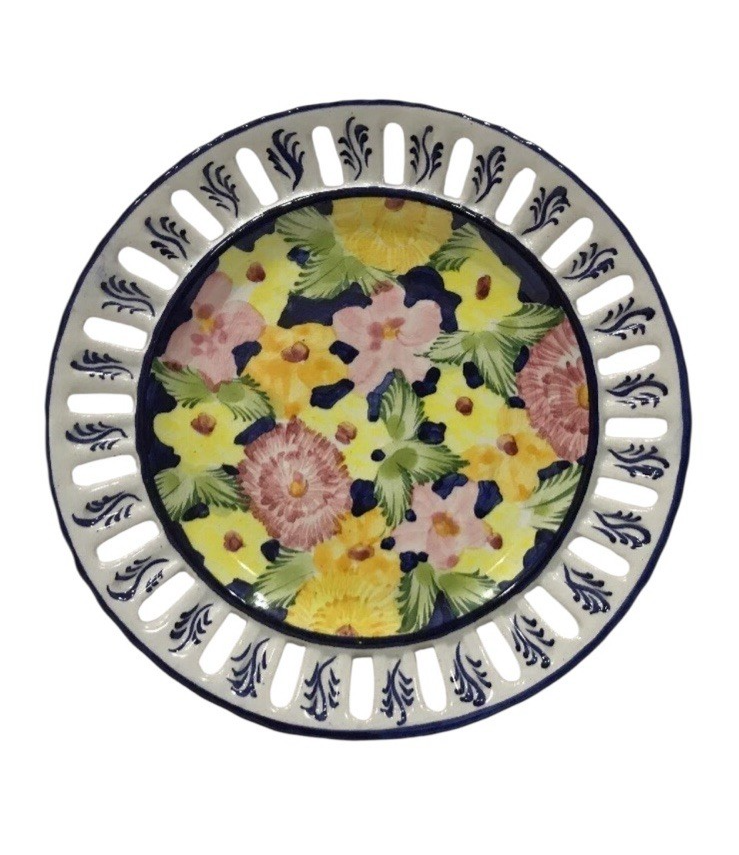 Vintage Jay Wilfred Andrea Sadek Portugal Lattice Hand Painted Floral Plate